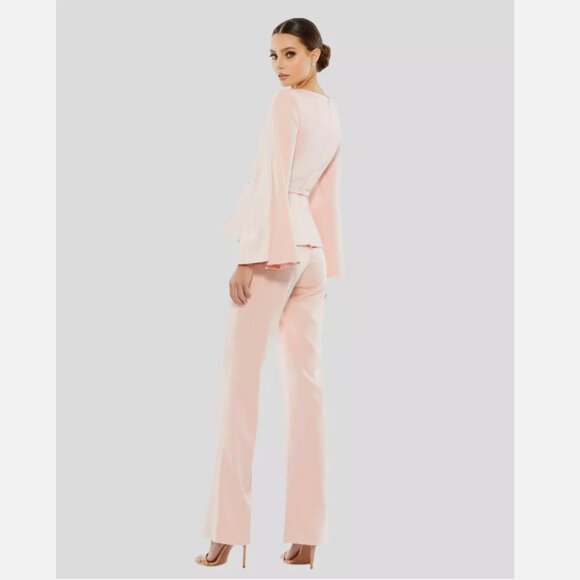 Mac Duggal Ieena Pink Long Sleeve One Piece Crepe Pant Suit 11232 Size 2 XS NWT - Picture 3 of 6